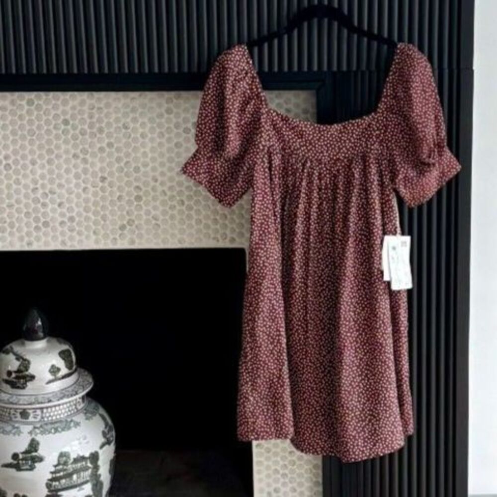 Anna Nata Revolve Brianna Polka Dot Babydoll Dress Brown Size XS NWT
